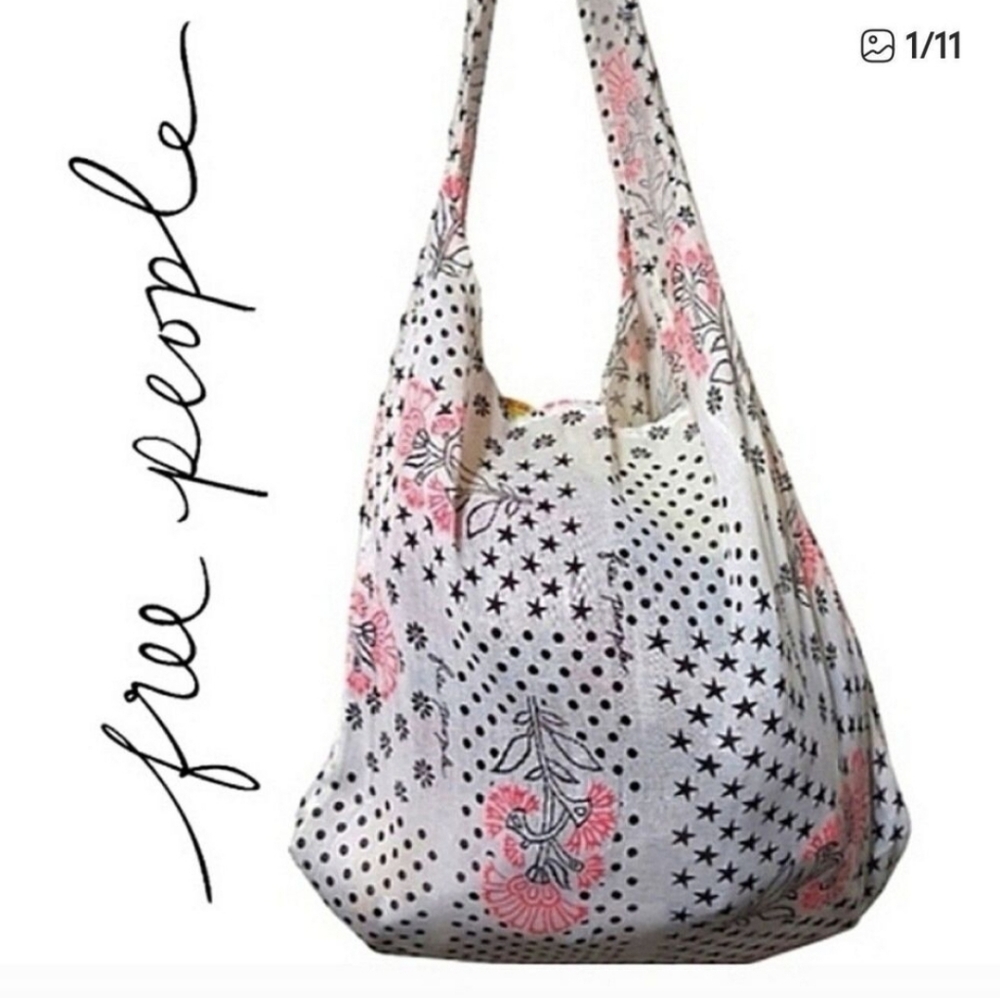 We The Free People Floral Gauzy White Pink Sling Tote Bag Boho Market Shopper